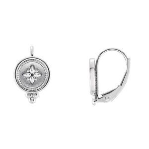 9 x 14mm (9/16 Inch) 14k White Gold Beaded Disc Lever Back Earrings